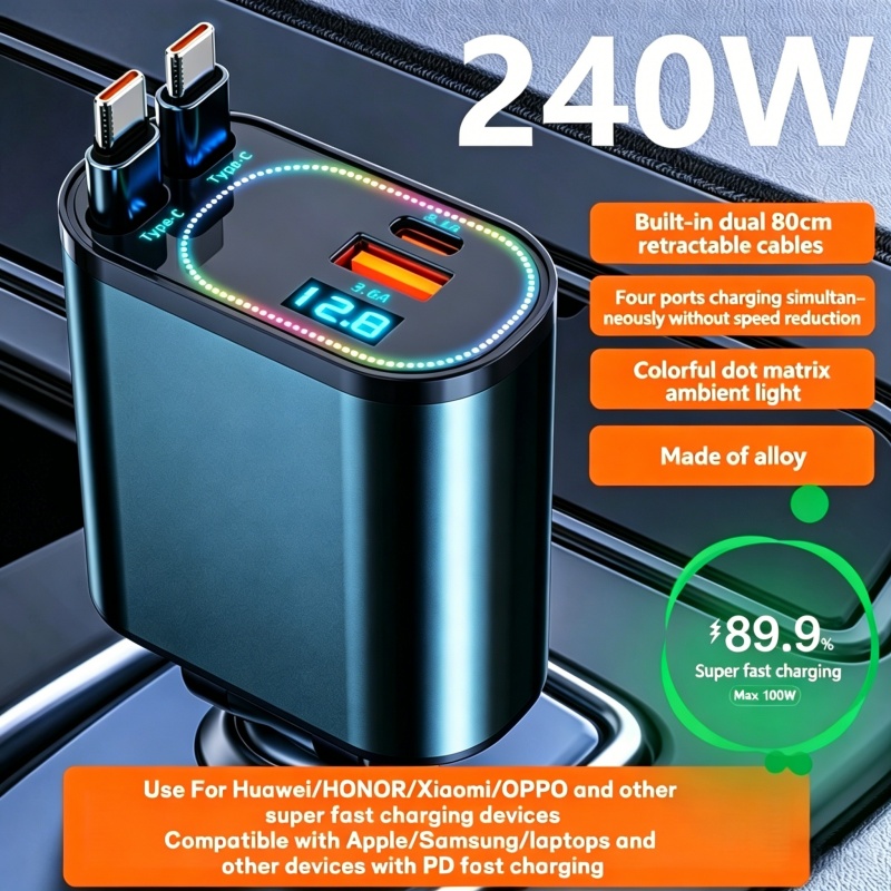 4 IN 1 Retractable Car Charger - Fast Ev Charger ulasan dan harga